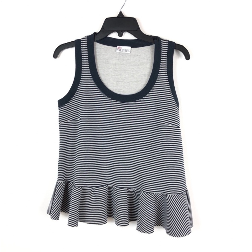 Red Valentino Striped Ruffle Hem Top